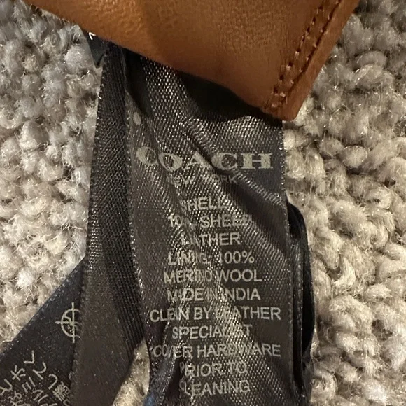 Coach Tan Leather Gloves with Gold Button Detail - Picture 2 of 5
